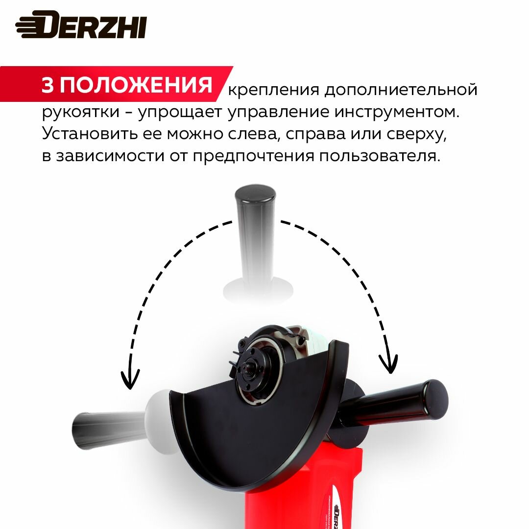Угловая шлифовальная машина (УШМ) DERZHI болгарка электрическая 2500Вт/230мм/6000 оборотов/мин — фото 1