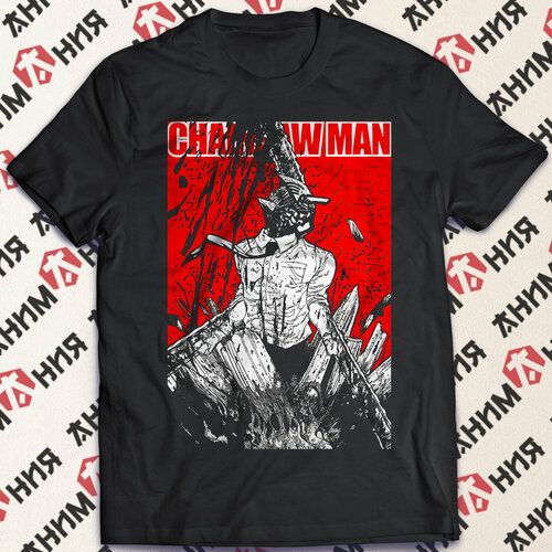 фото Футболка футболка chainsaw man, человек-бензопила, размер 2xl, черный анимания brand