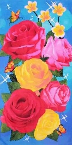 Полотенце пляжное махрово-велюровое Розы с бабочками 70х140 см