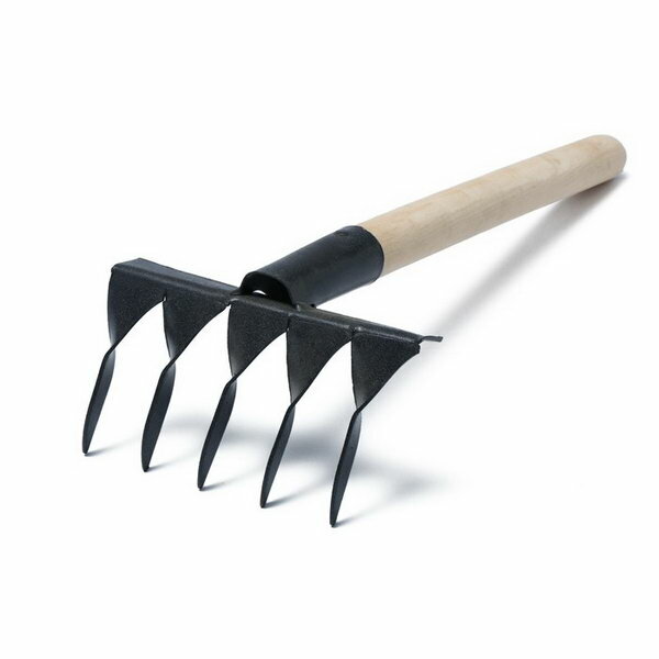 фото Грабли прямые, 5 витых зубцов, длина 41 см, деревянная ручка