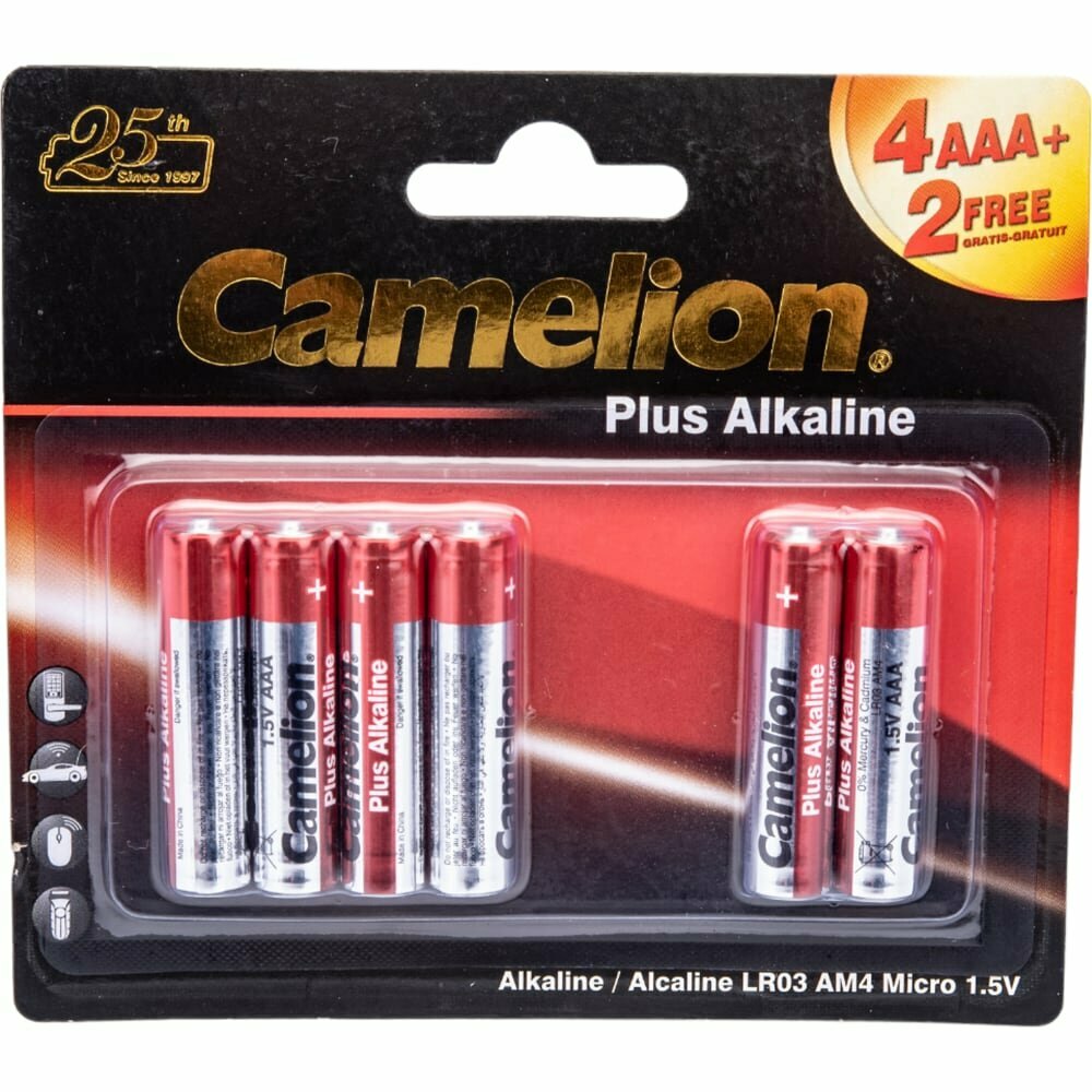 Батарейка AAA - Camelion LR03 Plus Alkaline 4+2LR03-BP (4+2 штуки)