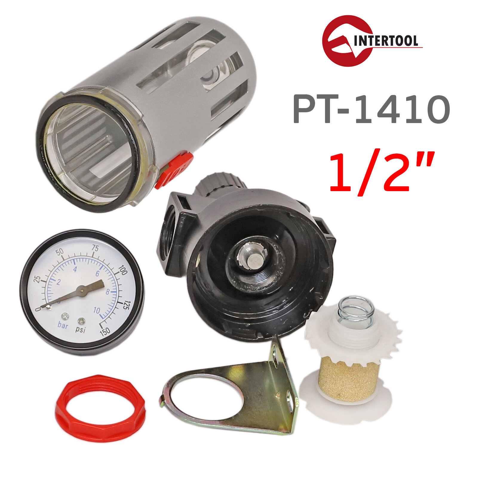 INTERTOOL Фильтр очистки воздуха + редуктор в металле 1/2 PT-1410 — фото 4