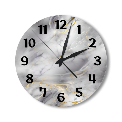 Деревянные настенные часы с УФ принтом 28см, бесшумные кварцевые интерьерные часы без стекла, открытые стрелки, мрамор серый с золотом