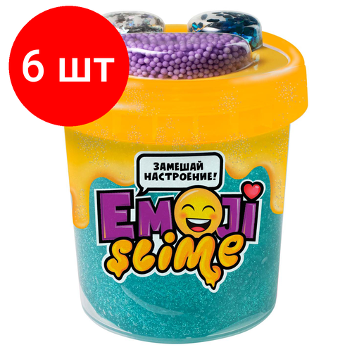 Комплект 6 шт, Слайм Slime Emoji. Голубой, 120г