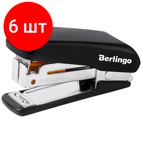 Комплект 6 шт, Мини-степлер №24/6, 26/6 Berlingo Comfort до 20л, пластиковый корпус, черный