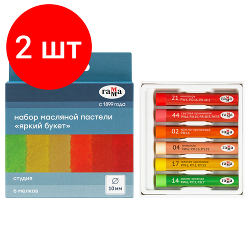 Комплект 2 шт, Пастель масляная Гамма Студия, Яркий букет, 6 цветов, картон. упак, европодвес комплект 21 шт пастель масляная гамма студия яркий букет 6 цветов картон упак европодвес