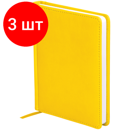 Комплект 3 шт, Ежедневник недатированный, А6, 136л, кожзам, OfficeSpace Winner, желтый ежедневник officespace winner недатированный искусственная кожа а6 136 листов салатовый