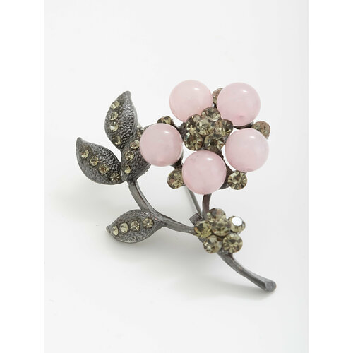 Брошь ЖемАрт, кварц, серый, розовый