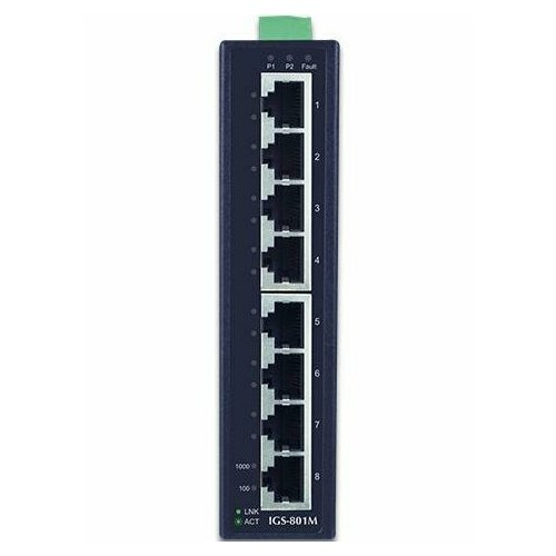 PLANET IP30 Slim type 8-Port Industrial Manageable Gigabit Ethernet Switch (-40 to 75 degree C)