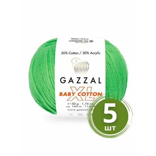 Пряжа Gazzal Baby Cotton XL (Беби Коттон XL) - 5 мотков Цвет: 3466 Зеленое яблоко 50% хлопок, 50% акрил, 50 г 105 м