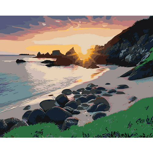 Картина по номерам Природа пейзаж с берегом моря на закате