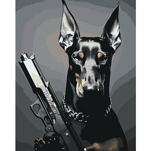Картина по номерам на холсте Черная собака доберман 40х50
