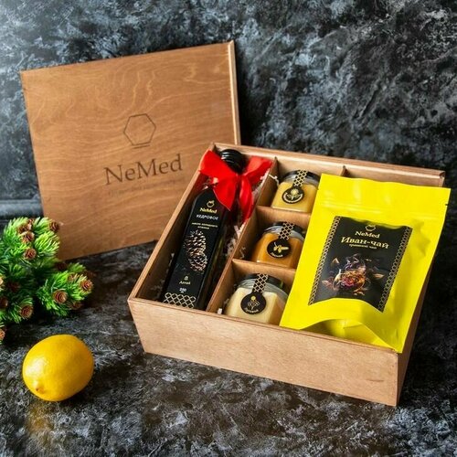Подарочный набор учителю с маслом кедровым, мёдом лесным, подсолнечниковым, луговым и чаем травяным