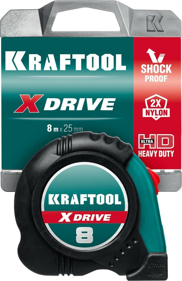 KRAFTOOL X-Drive 8м / 25мм рулетка с ударостойким обрезиненным корпусом ( 34122-08_z02 ) — фото 1