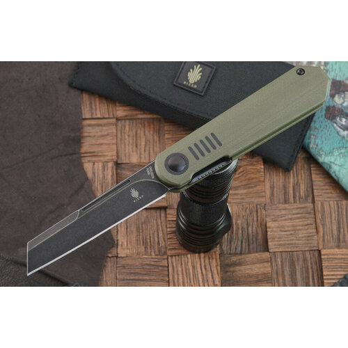 фото Складной нож kizer knives de l'orme сталь 20cv, черно-зеленая g-10