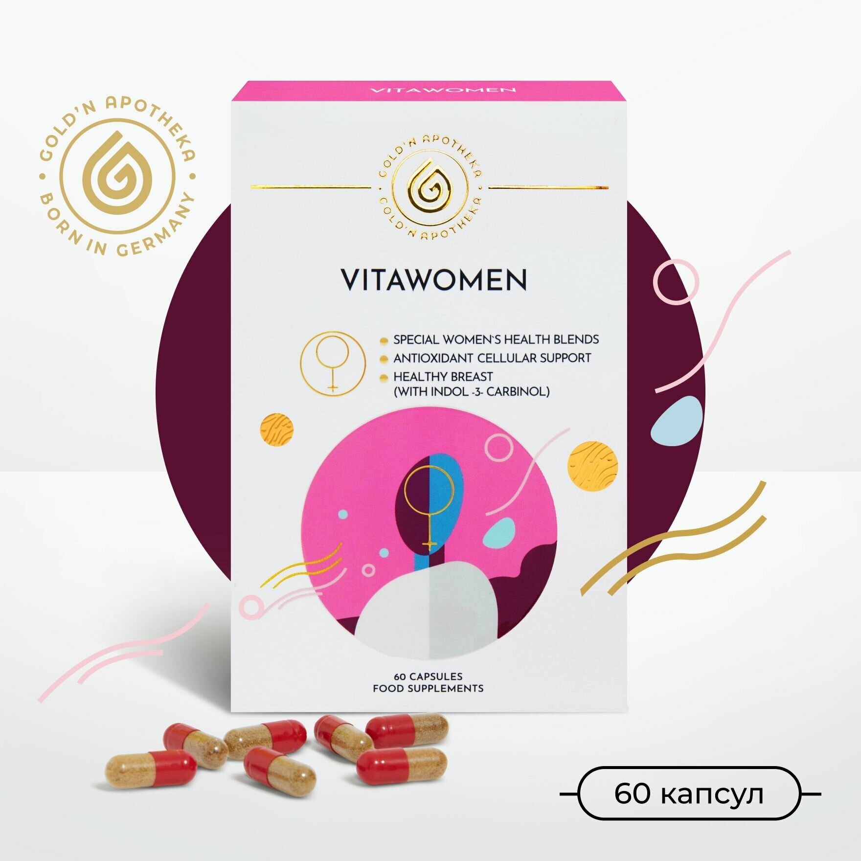 Витаминный комплекс, БАД Женское здоровье, GOLDN APOTHEKA, 60 капсул