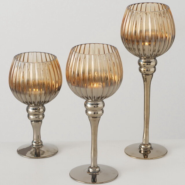 фото Boltze Набор стеклянных подсвечников-бокалов Мельбурн 20-30 см, 3 шт 2005893