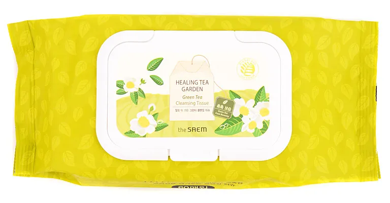 Салфетки косметические влажные с экстрактом зеленого чая The Saem Healing Tea Garden Green Tea Cleansing Tissue, 60 шт (СГ до 11.2024г.)