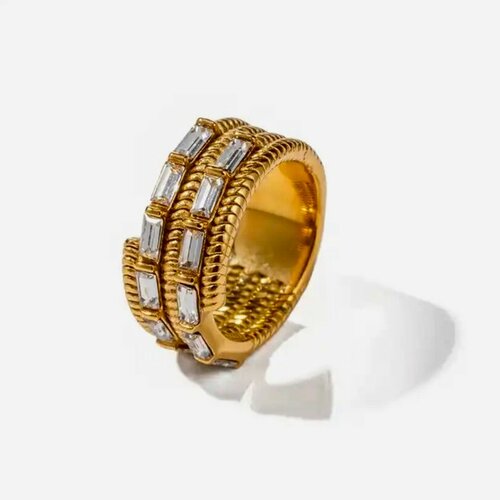 фото Кольцо, циркон, размер 16, белый, экрю sorona jewelry