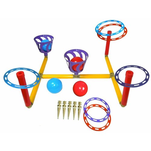 Кольцеброс - шароброс 2 в 1 (дом/улица). 3 стойки + 6 колец, 2 корзинки + 4 мяча, клин - 5 шт.