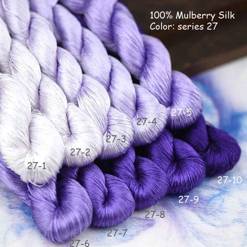 Шелковая нить 100% Mulberry Silk, фиолетовый, 27 mixed colors, 400m