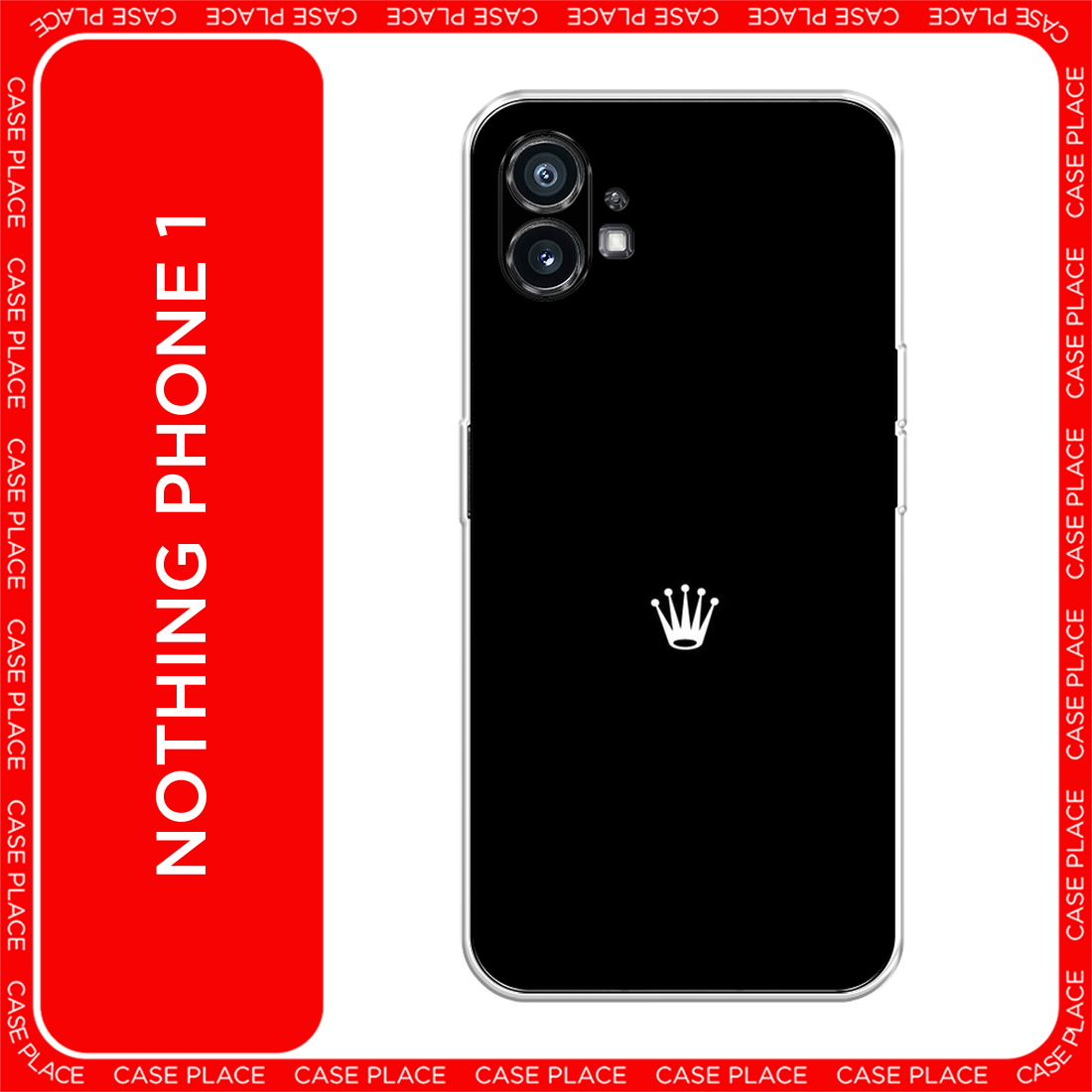 Чехол на Nothing Phone 1 / Нафинг Фон 1 с принтом Белая корона на черном фоне
