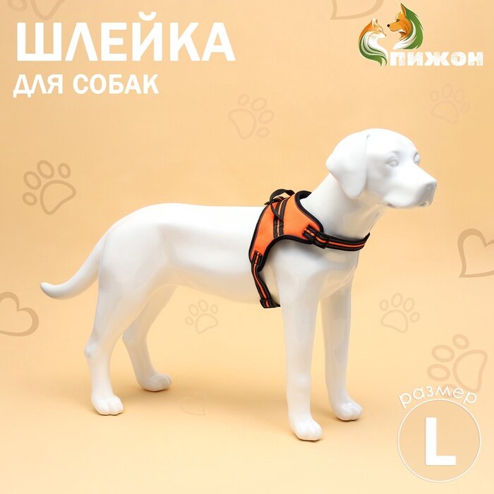 Шлейка улучшенная К7, размер L, ОГ 64-86 см, вес 18-27.5 кг, мягкая, светоотражающая, оранжевая