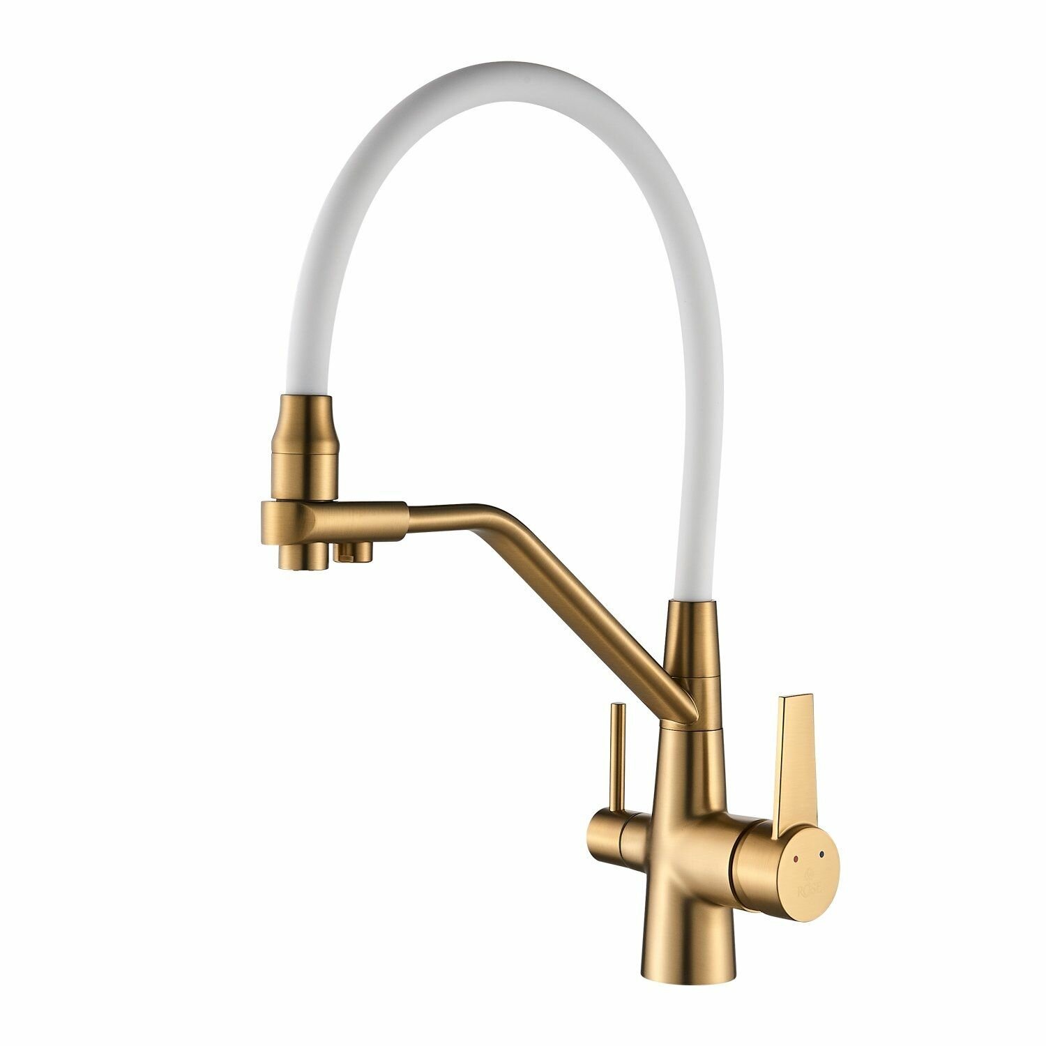 Смеситель для кухни однорычажный с гибким изливом, с подключением фильтра Rose R558G, Золотой сатин