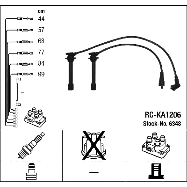 NGK 6348 (0K55818140 / 0K55818140A / 0K55818140A) комплект в / в проводов rc-ka1206