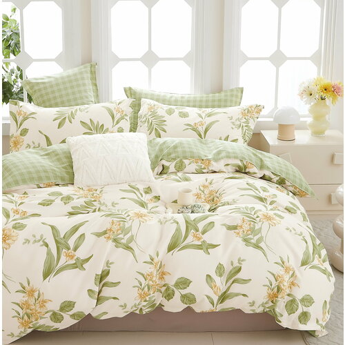 Постельное белье Розовые сны, семейный с простыней на резинке 160*200, сатин, хлопок, с наволочками 50х70 2шт. и 70х70 2шт, СК-585-дуэт-4нав-160