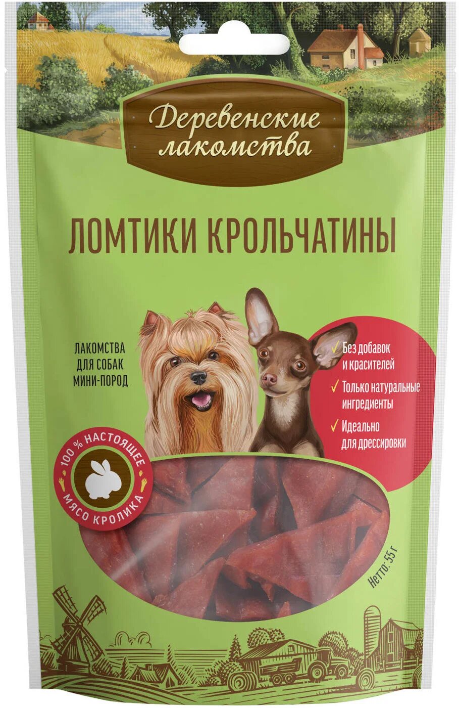 Деревенские лакомства Лакомство для собак Деревенские лакомства Ломтики крольчатины 55г