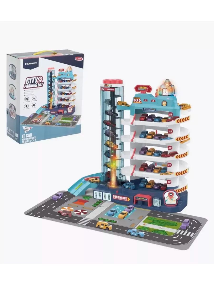 Парковка "Городской паркинг" 5 уровней с лифтом автоподъемником ковриком 4 машинки