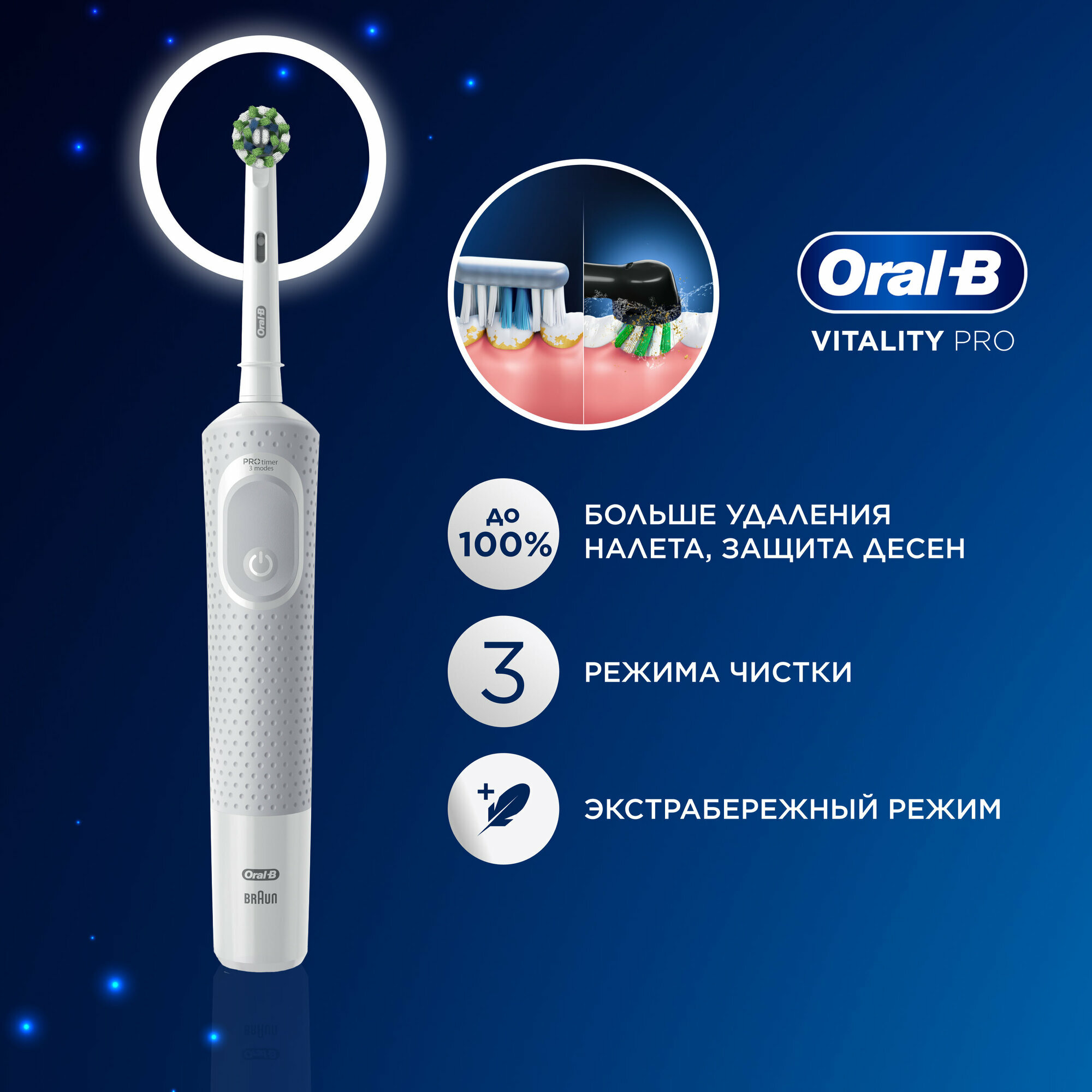 Электрическая зубная щётка Oral-B Vitality Pro для бережной чистки, Белая, 1 шт