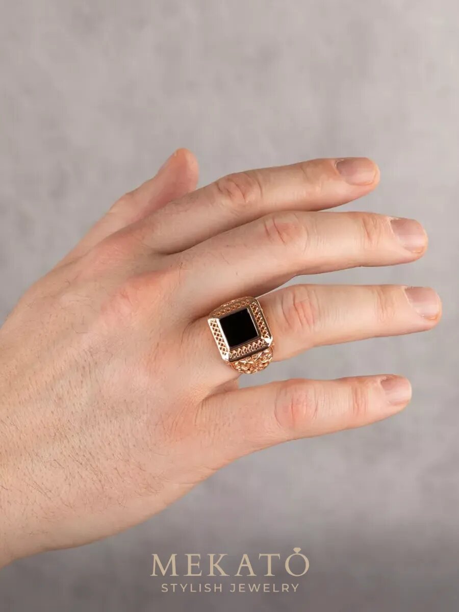 Печатка МЕКАТО, размер 19, золотой, черный — фото 1