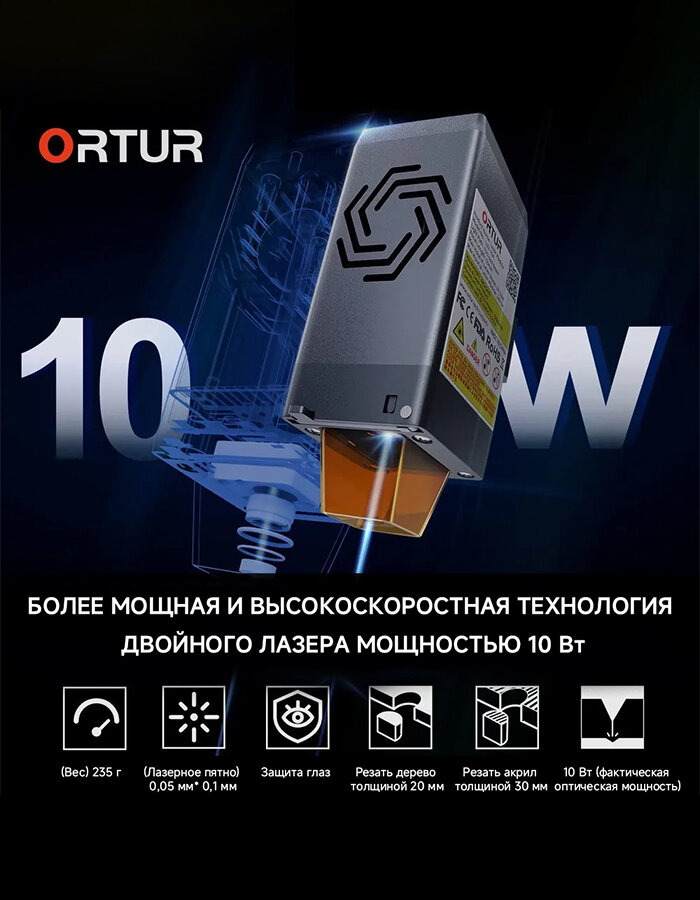 ORTUR Laser Master3 Лазерный гравер по металлу,20000мм/мин,400*400mm, гравировки для резки дерева и металла — фото 1