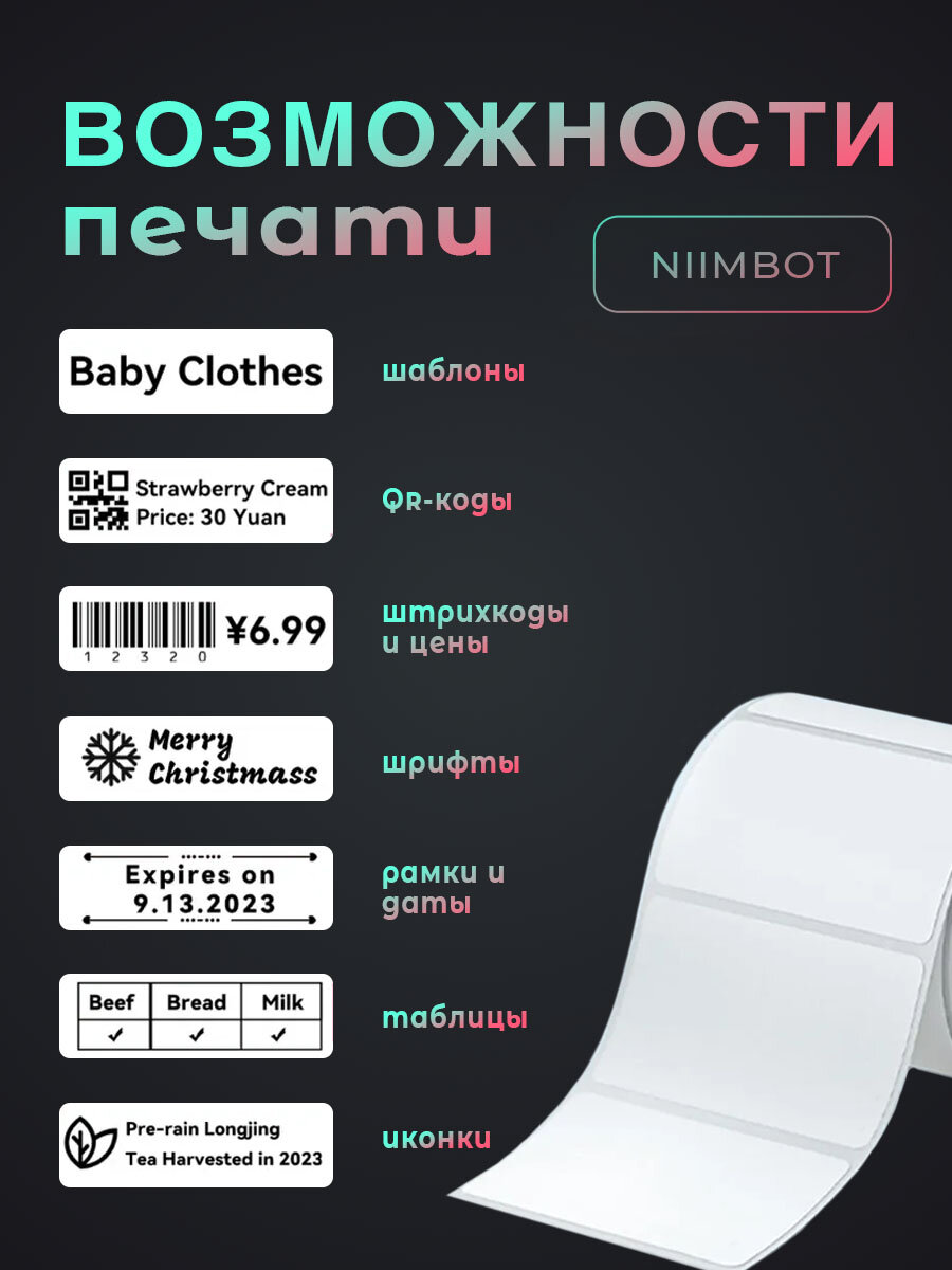 Термоэтикетки 50х30, 230 шт в рулоне/этикетки для термопринтера Niimbot/ самоклеящиеся этикетки — фото 1