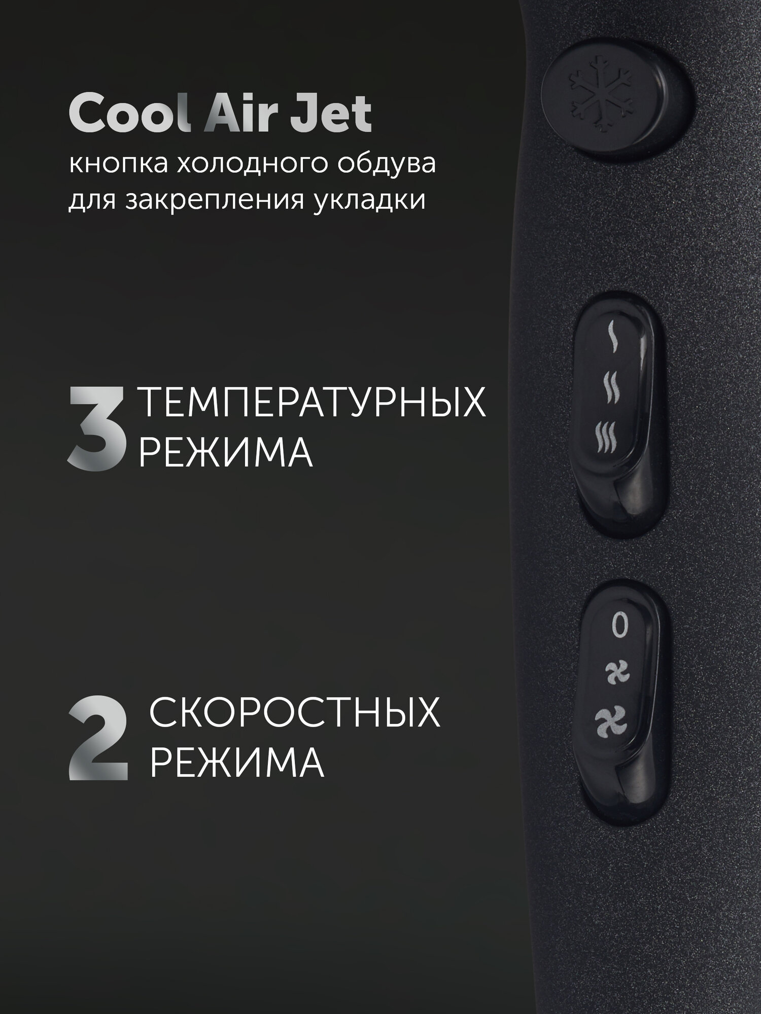 Фен Polaris PHD 2289AC, мощность 2200 Вт, 3 температурных режима, петля для подвешивания — фото 1