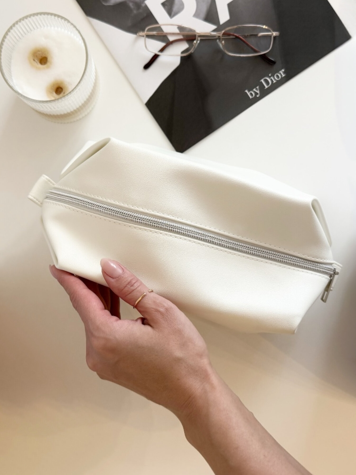 Косметичка ширина: 12 см., высота: 12 см., длина: 25 см., , молочный — фото 1