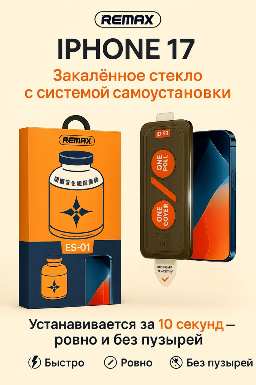 Защитное стекло для iPhone 17 Remax ES-01 с автоустановкой, толщина 0.4мм