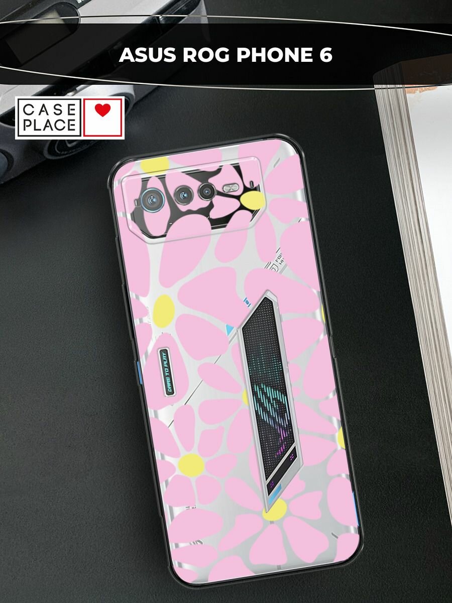 Чехол на Asus ROG Phone 6 / Асус Рог Фон 6 с принтом "Розовые лепестки 2", прозрачный