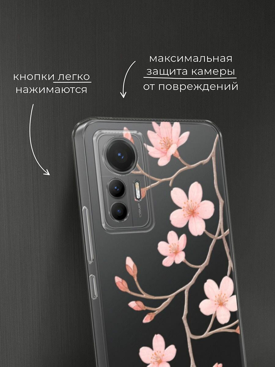 Чехол на Xiaomi 12 Lite / Сяоми 12 Лайт с принтом "Веточка распускающейся сакуры 2" — фото 1