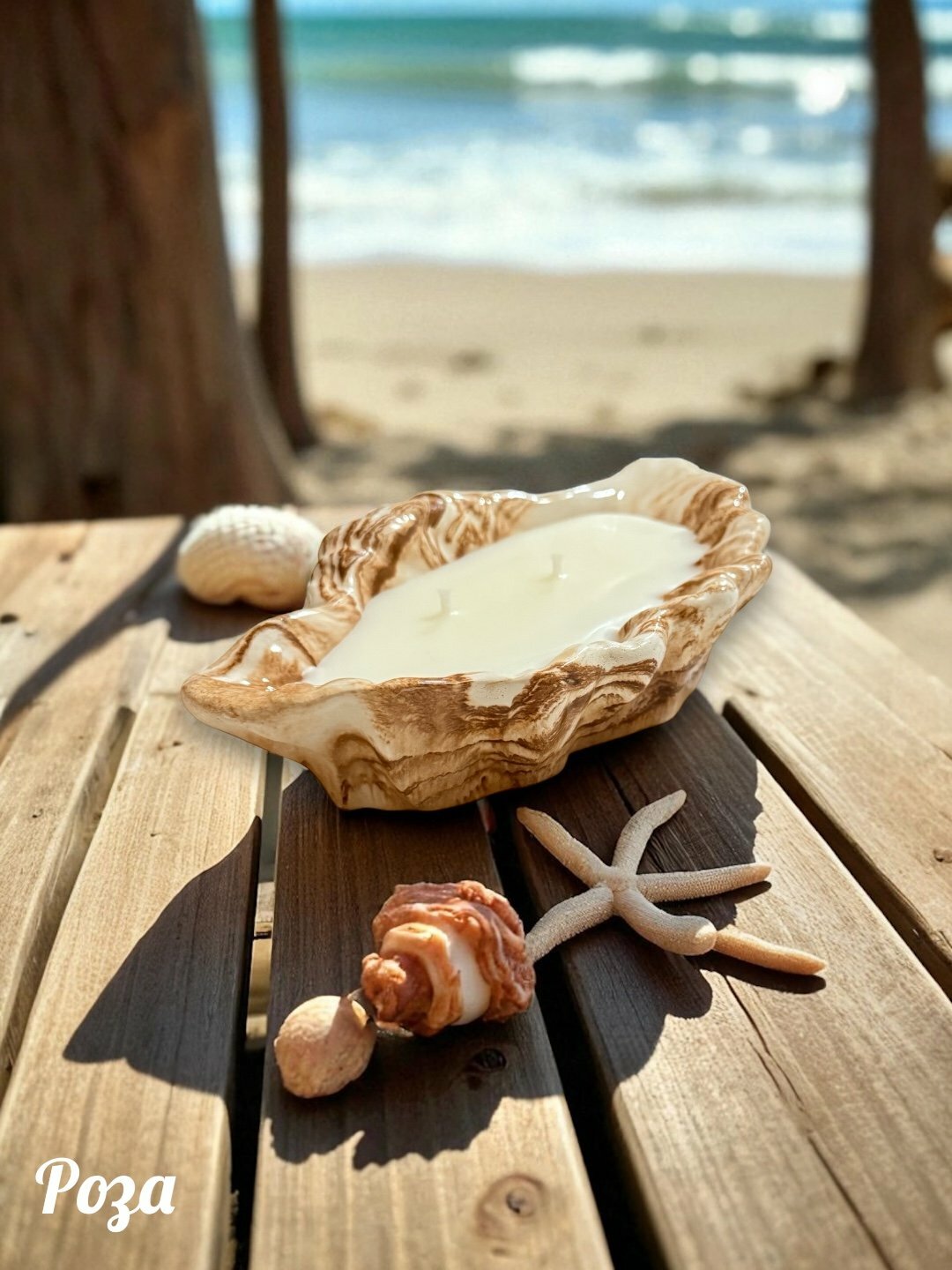 Декоративная арома-свеча Ракушка, 15*9*3 см - Бежевый