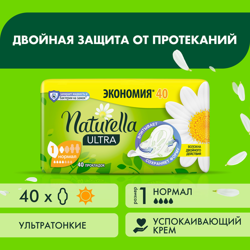 Женские гигиенические ароматизированные прокладки с крылышками Naturella Ultra Нормал, 40 шт.,