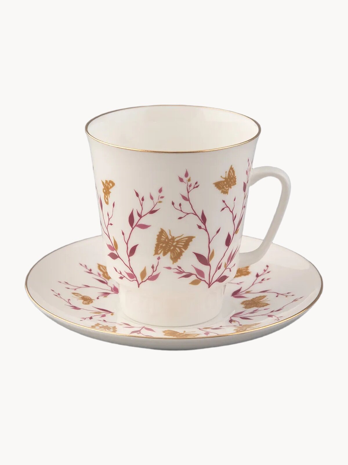 Кофейная пара "Розовые веточки", с отводкой золотом, форма Майская , Императорский фарфоровый завод