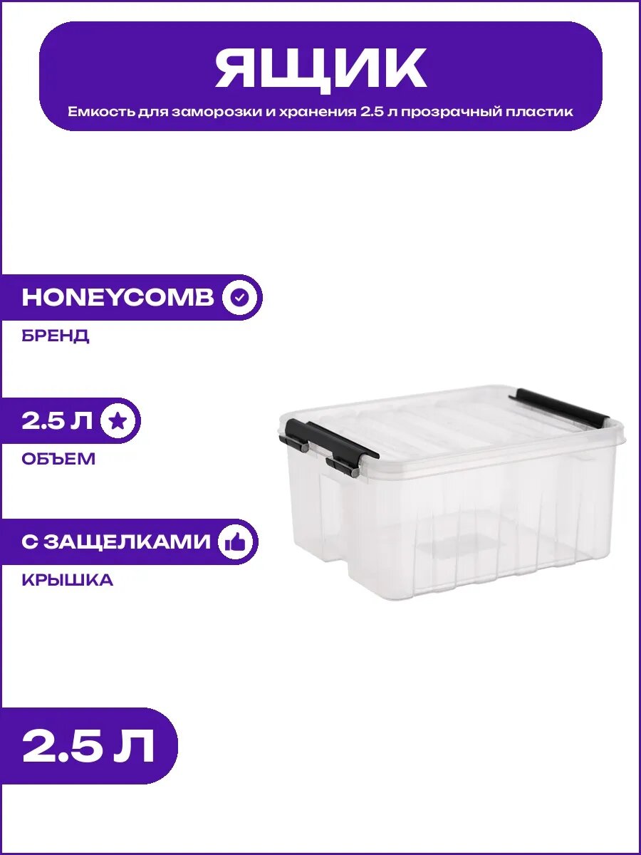 Бокс пищевой 2.5 л с защелками и крышкой 210х170х100 пластик