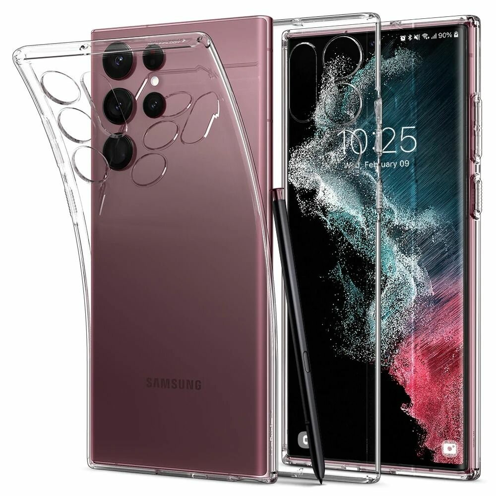 Чехол Spigen на Samsung Galaxy S22 Ultra (ACS03912) Liquid Crystal / Спиген чехол для Галакси С22 Ультра силиконовый, противоударный, с защитой камеры, прозрачный