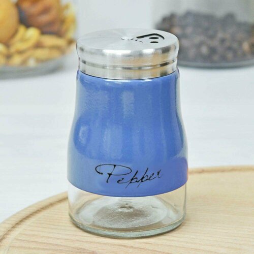 Перечница для перца и специй стеклянная с металлическим ободком 140 мл Pepper голубой 136₽