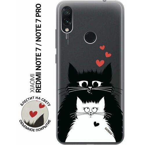 Ультратонкий силиконовый чехол-накладка Transparent для Xiaomi Redmi Note 7, Note 7 Pro с 3D принтом Cats in Love ультратонкий силиконовый чехол накладка transparent для xiaomi redmi note 10 pro с 3d принтом cats in love