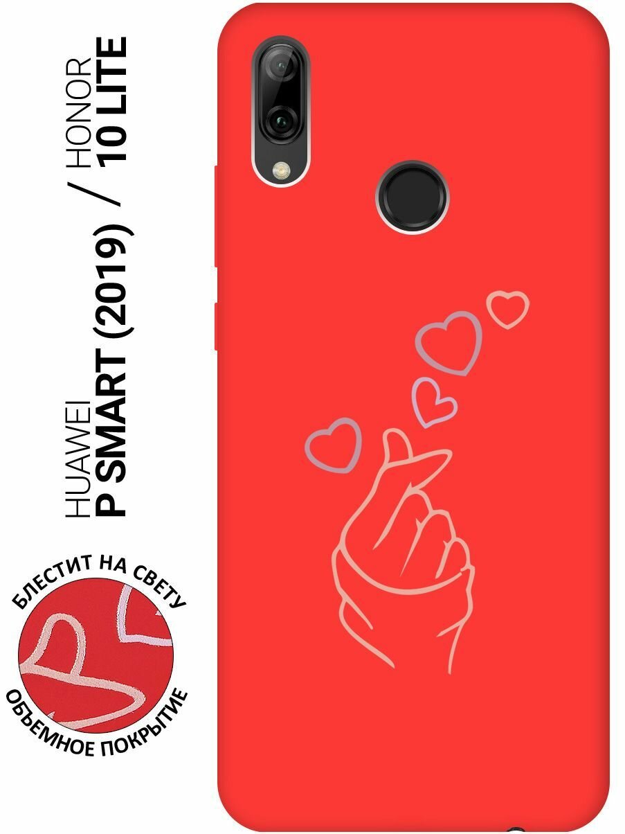 Силиконовый чехол на Honor 10 Lite, Huawei P Smart (2019), Хуавей П Смарт (2019), Хонор 10 Лайт Silky Touch Premium с принтом "K-Heart" красный