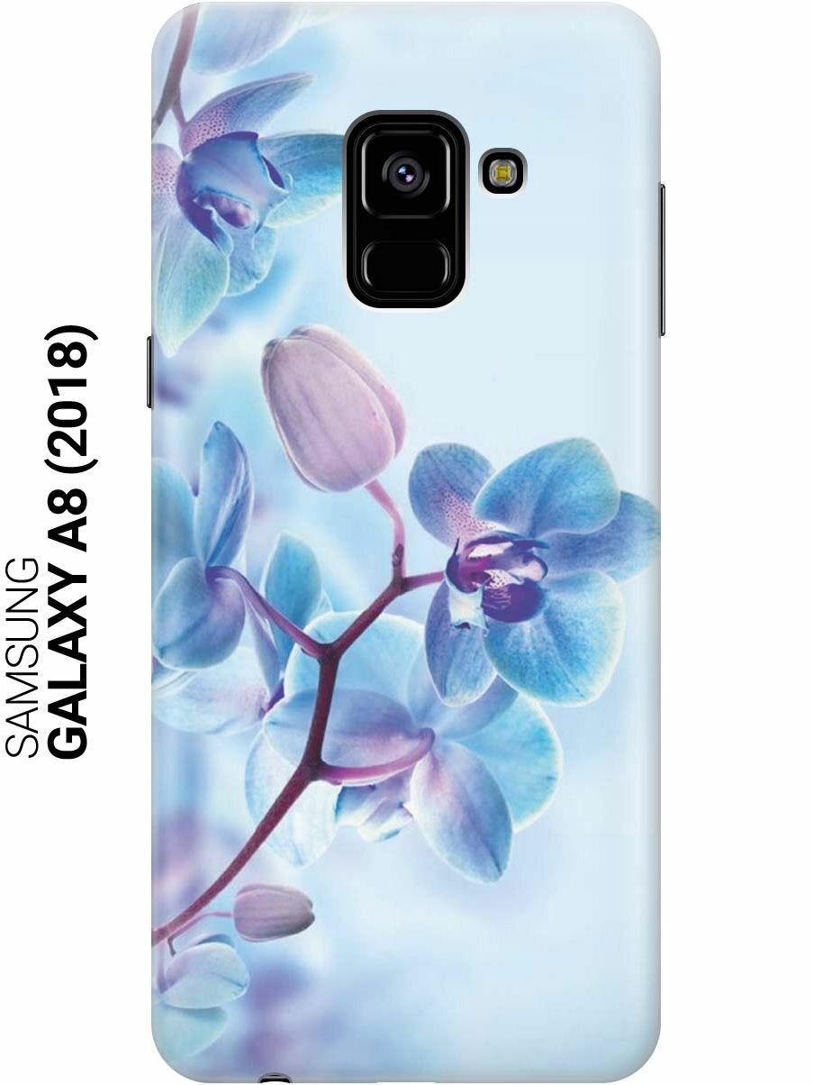 Ультратонкий силиконовый чехол-накладка для Samsung Galaxy A8 (2018) с принтом "Синий цветок на синем"